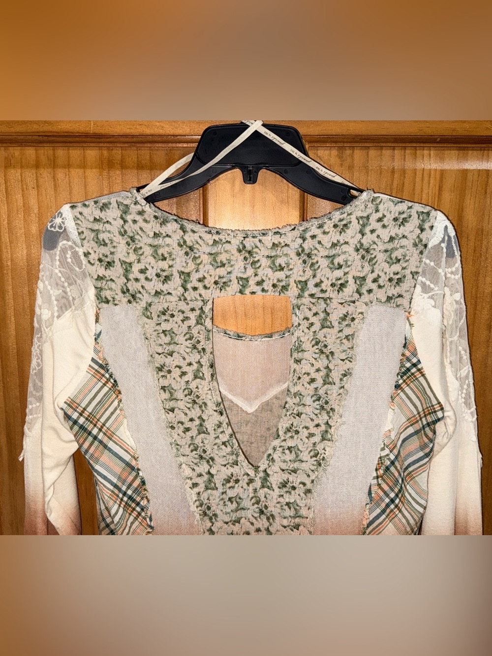 gimmicks by BKE Cream, Green and Rust Mixed-Print Scoop Neck Top-S-GC - Picture 11 of 15